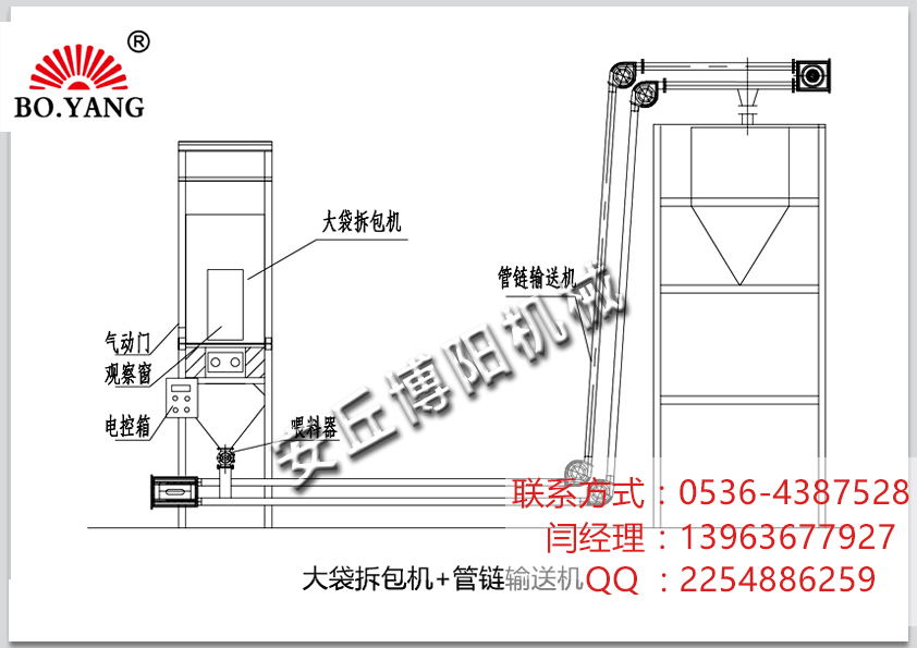 【噸袋拆包機】配套【管鏈輸送機】組成拆包輸送線  詳